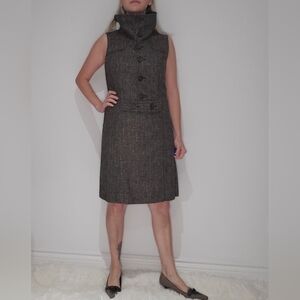 Badgley Mischka Brown Tweed buttoned Funnel Neck Sleeveless Sheath Dress size M